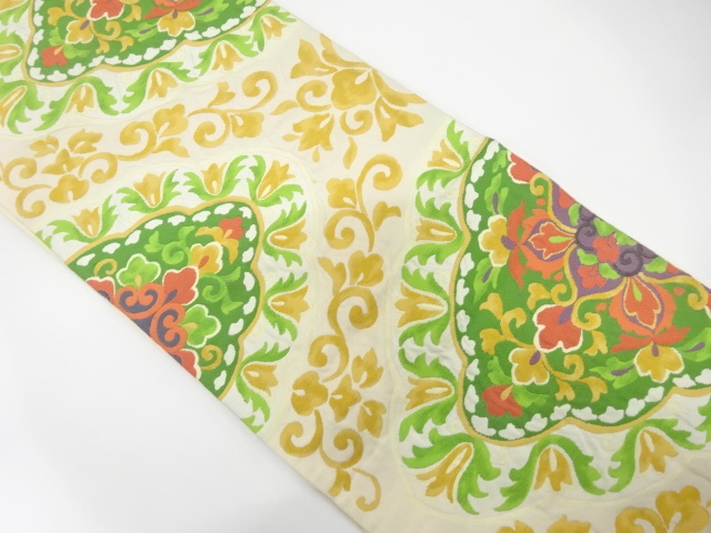 JAPANESE KIMONO / ANTIQUE FUKURO OBI / SILK / WOVEN FLOWER ARABESQUE